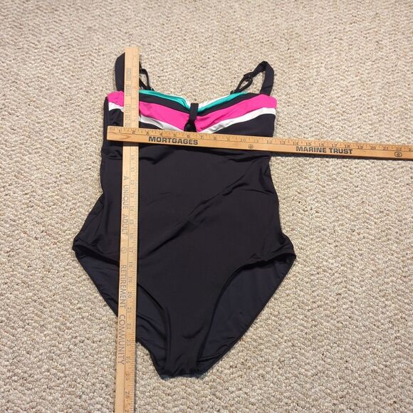 Trina Turk One Piece Swimsuit Swimwear 8 Black Cutout Keyhole Tie Back Bow - Picture 2 of 7